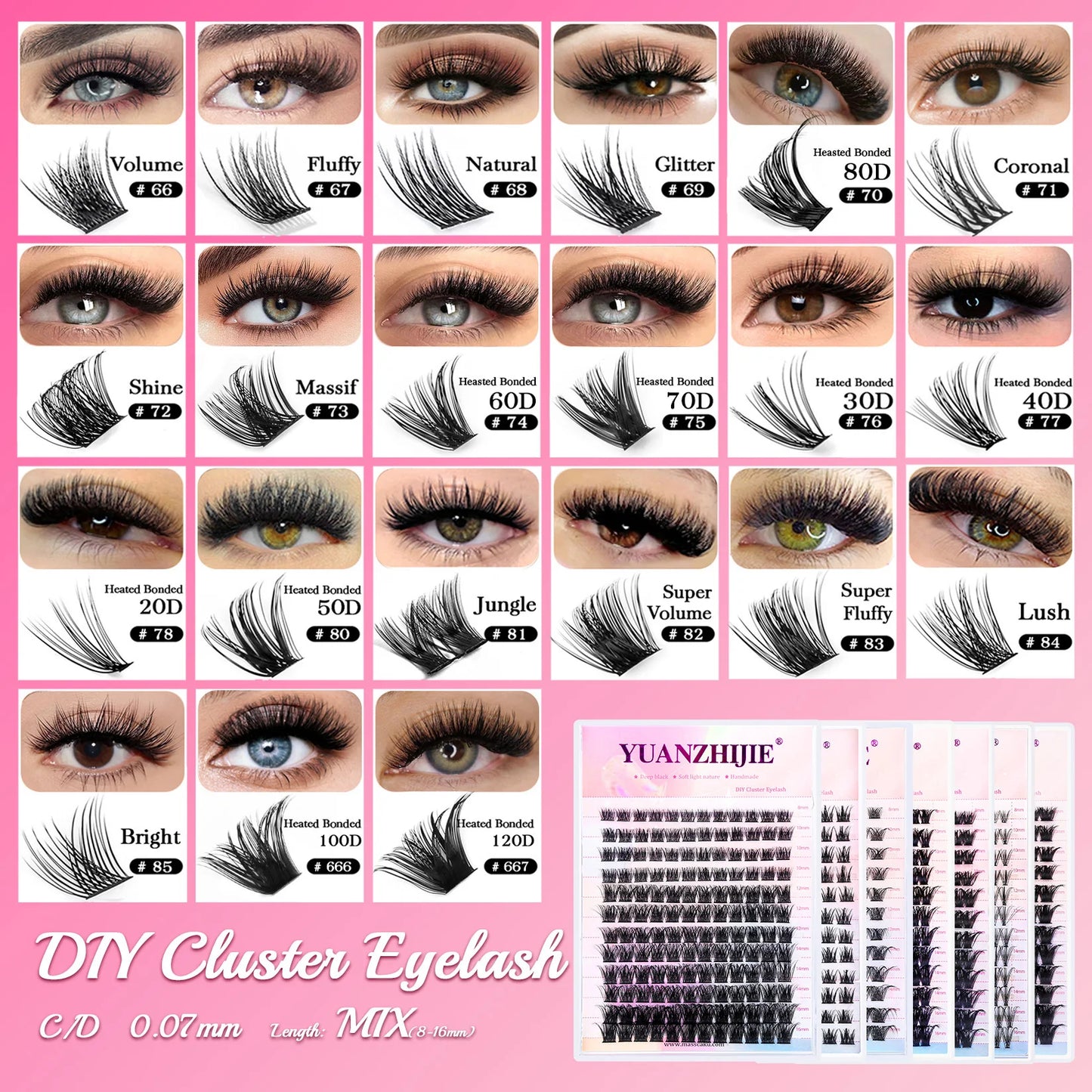 Mix Color 144 Russian Volume YUANZHIJIE False Eyelashes Natural Soft DIY Cluster Segment Lashes Cute Deer Rainbow Eyelashes