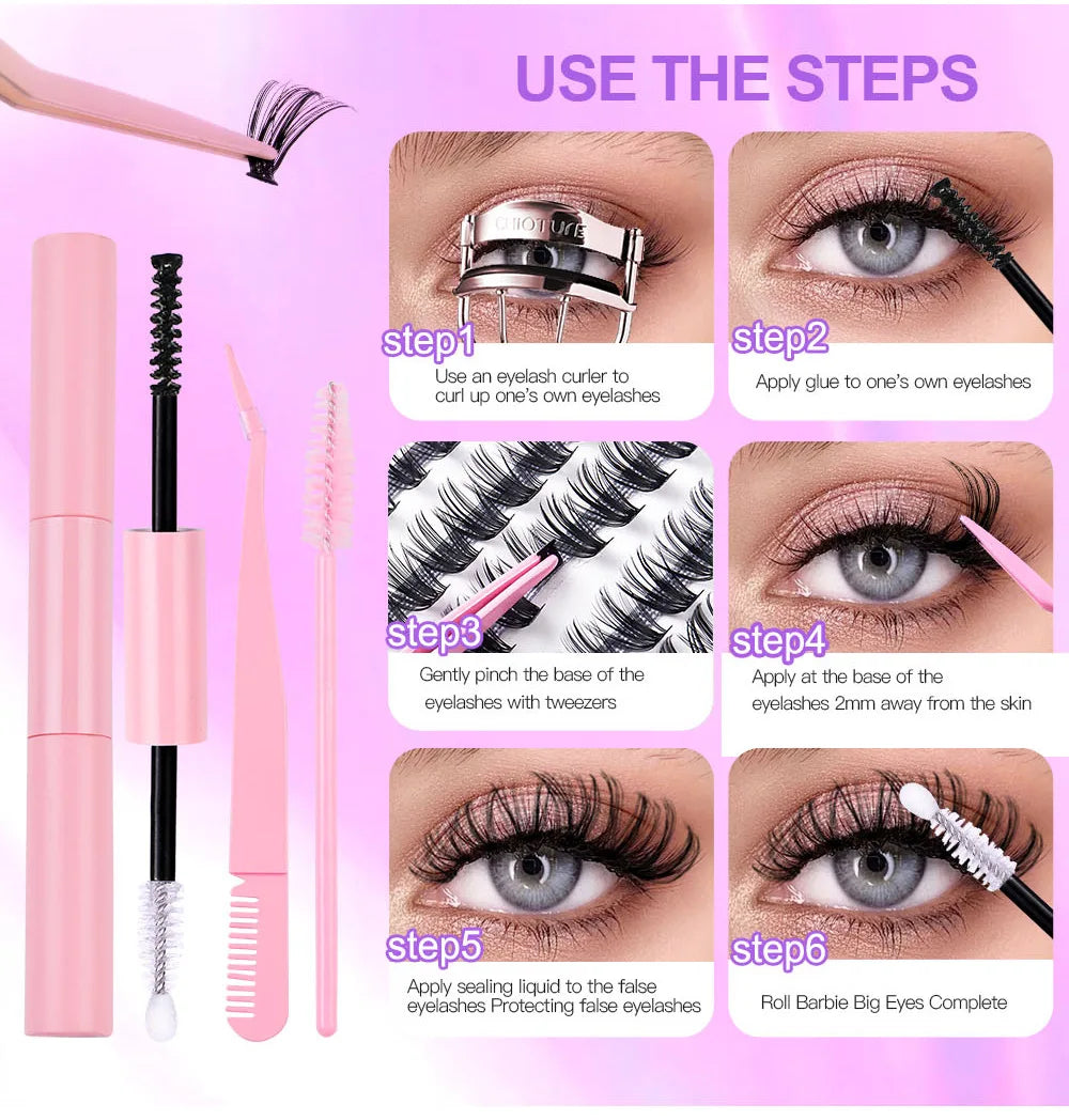 កញ្ចប់ពង្រីករោមភ្នែក DIY Volume Lash Clusters 30D D Curl Kit 280pcs។