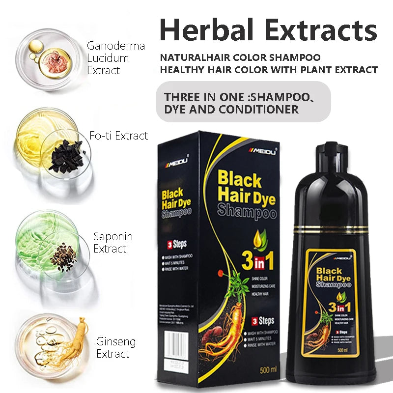 100ml/500ml Hair Dye Shampoo 3in1 Darkening Hairs Instant Gray To Black Polygonum Multiflorum Natural Coloing Cover for Women