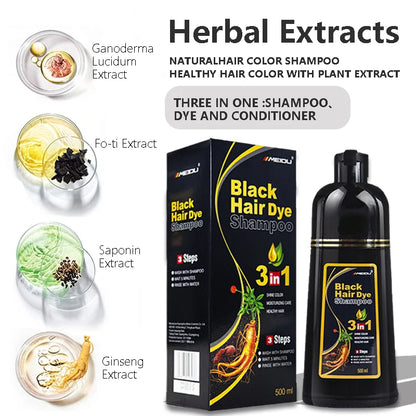 100ml/500ml Hair Dye Shampoo 3in1 Darkening Hairs Instant Gray To Black Polygonum Multiflorum Natural Coloing Cover for Women