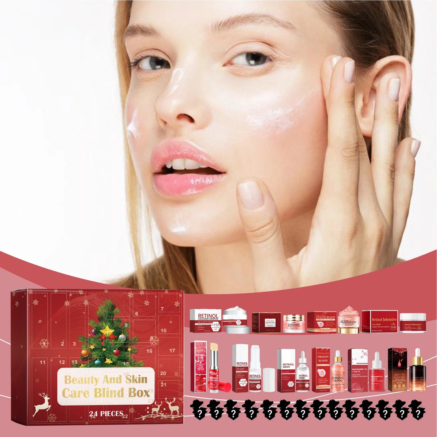 24pcs Cosmetic Advent Calendar 24 Days Christmas Countdown Advent Calendar Cosmetic Kit Retinol Face Cream Face Serum Lip Balm