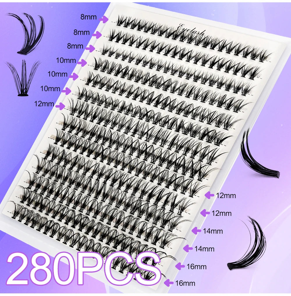 កញ្ចប់ពង្រីករោមភ្នែក DIY Volume Lash Clusters 30D D Curl Kit 280pcs។