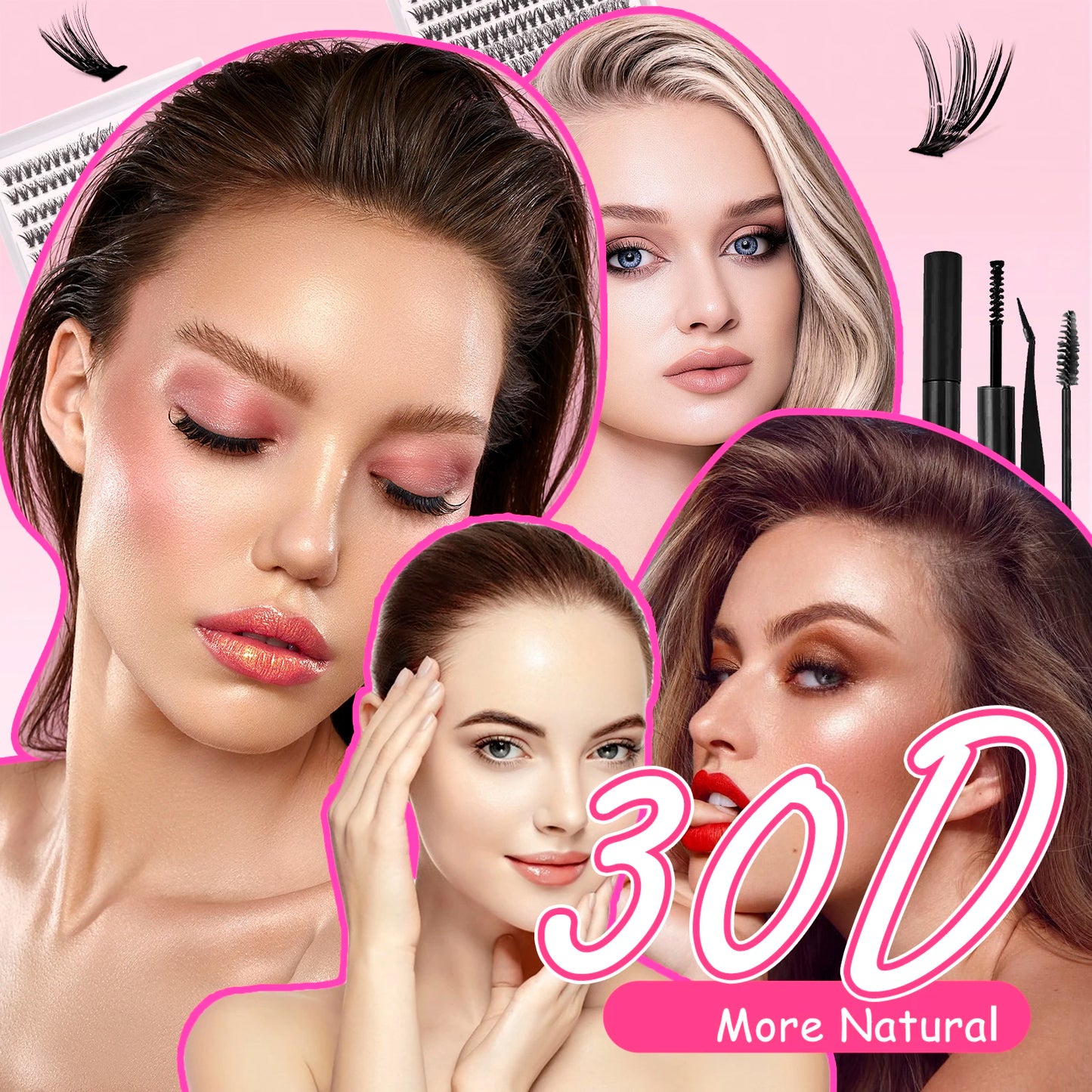 កញ្ចប់ពង្រីករោមភ្នែក DIY Volume Lash Clusters 30D D Curl Kit 280pcs។