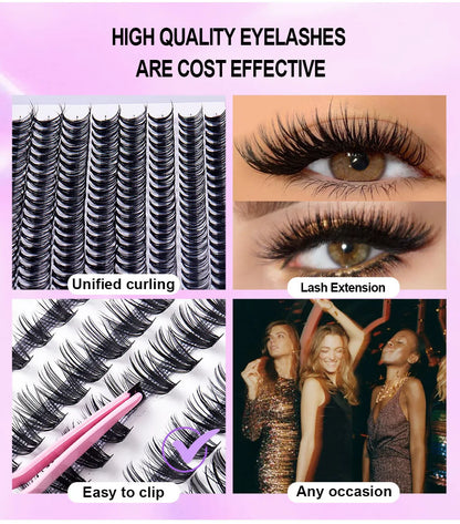 កញ្ចប់ពង្រីករោមភ្នែក DIY Volume Lash Clusters 30D D Curl Kit 280pcs។