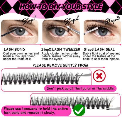 កញ្ចប់ពង្រីករោមភ្នែក DIY Volume Lash Clusters 30D D Curl Kit 280pcs។