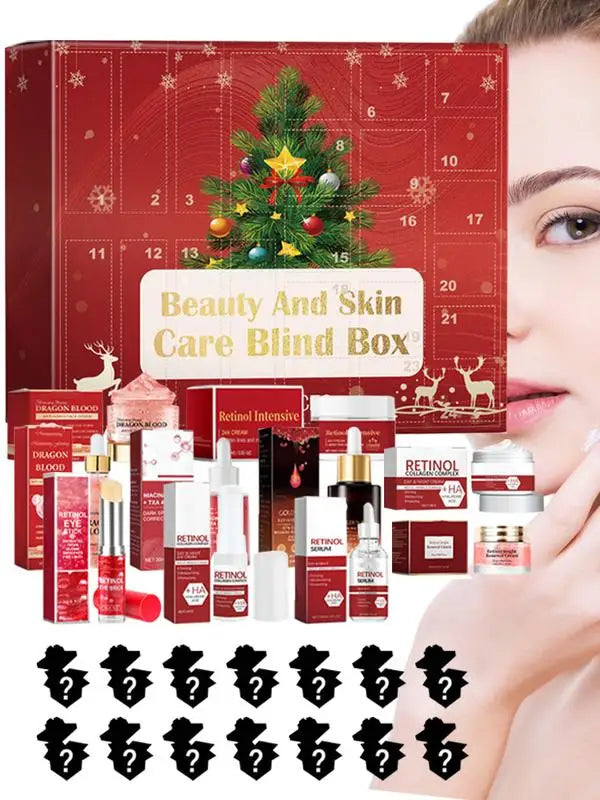 24pcs Cosmetic Advent Calendar 24 Days Christmas Countdown Advent Calendar Cosmetic Kit Retinol Face Cream Face Serum Lip Balm