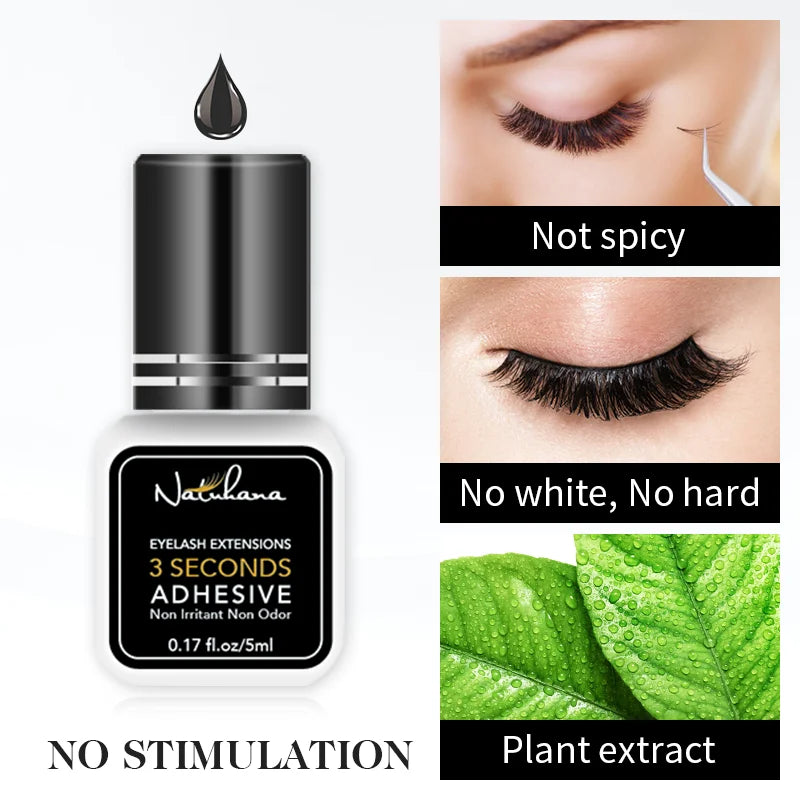 NATUHANA 5ml 1 Second Fast Drying Strong False Eye Lash Extension Glue Adhesive Retention 5-7 Weeks Low Smell Mink Eyelash Glue.