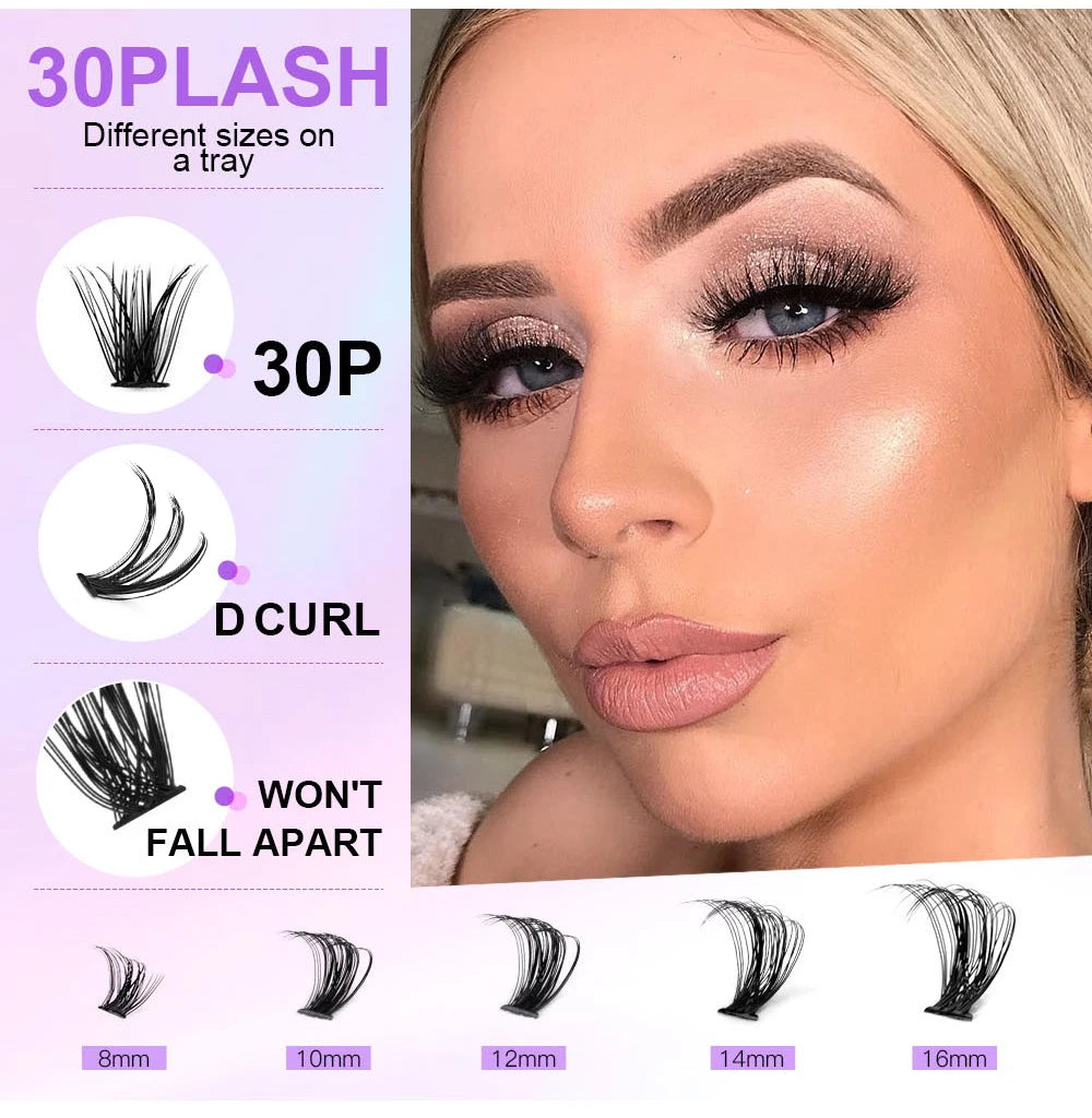 កញ្ចប់ពង្រីករោមភ្នែក DIY Volume Lash Clusters 30D D Curl Kit 280pcs។