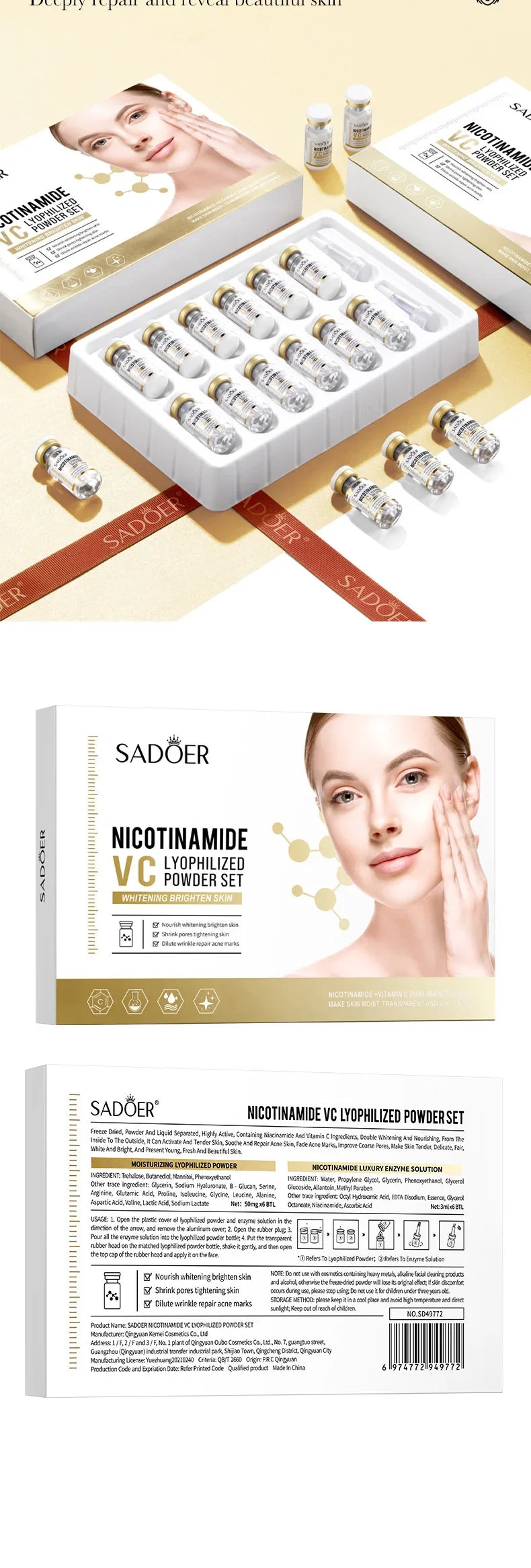 Face Serum Niacinamide Whitening  Freeze-Dried Podwer Set Shrink Pores Hydrating Brighten Anti-Aging Anti Wrinkle Skin Care