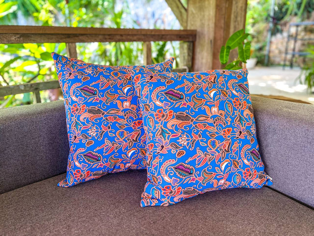 Pattern with royal blue pillow