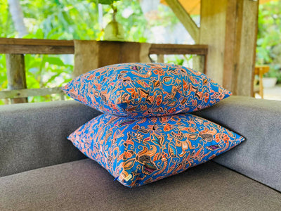 Pattern with royal blue pillow